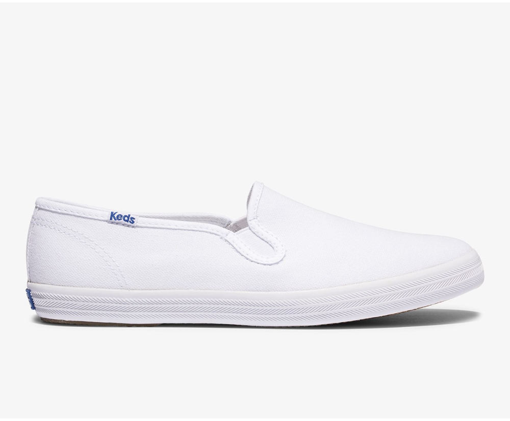 Womens Keds Slip Ons - Champion Slip On Organic Cotton Canvas - White - 7903-ZHGAI